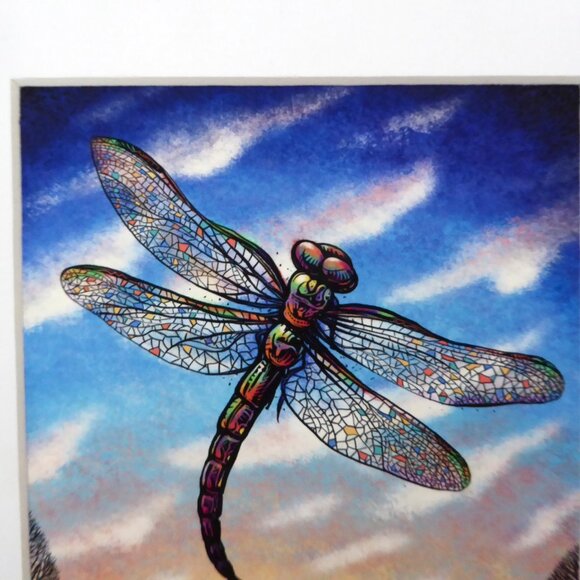 “CATHEDRAL” DRAGONFLY STAINED GLASS WINGS FRAMED SIGNED ART PRINT CHET PHILLIPS - Picture 4 of 9